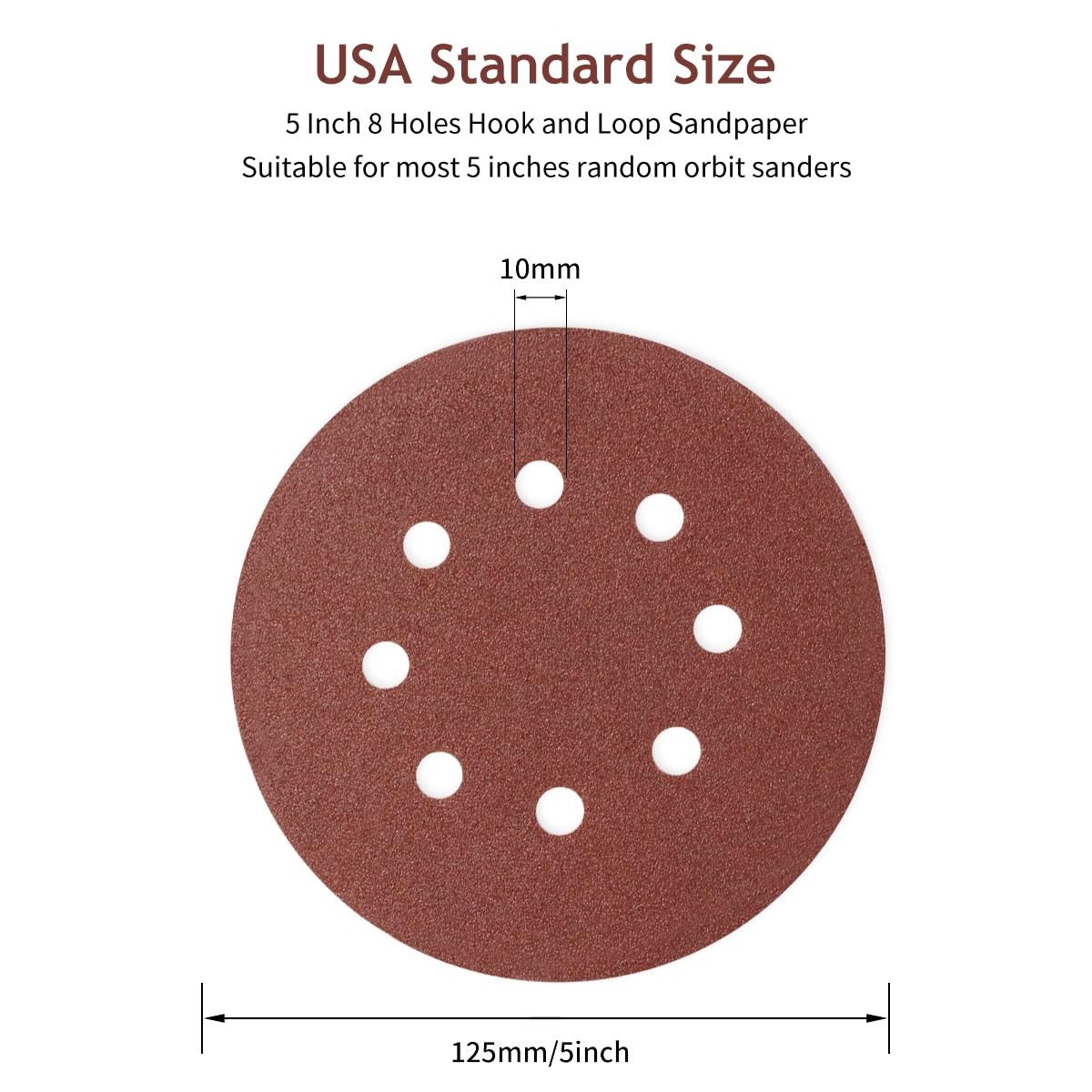 5 Inch 8 Hole Sanding Discs Hook and Loop, 50 PCS 80 Grit Round Sand Paper Di…