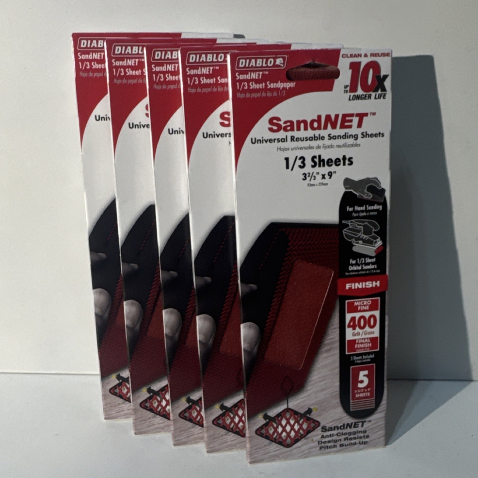 5x Diablo SandNET 400 Grit Micro Fine Sanding Sheets 3-2/3x9in Red Wood Metal