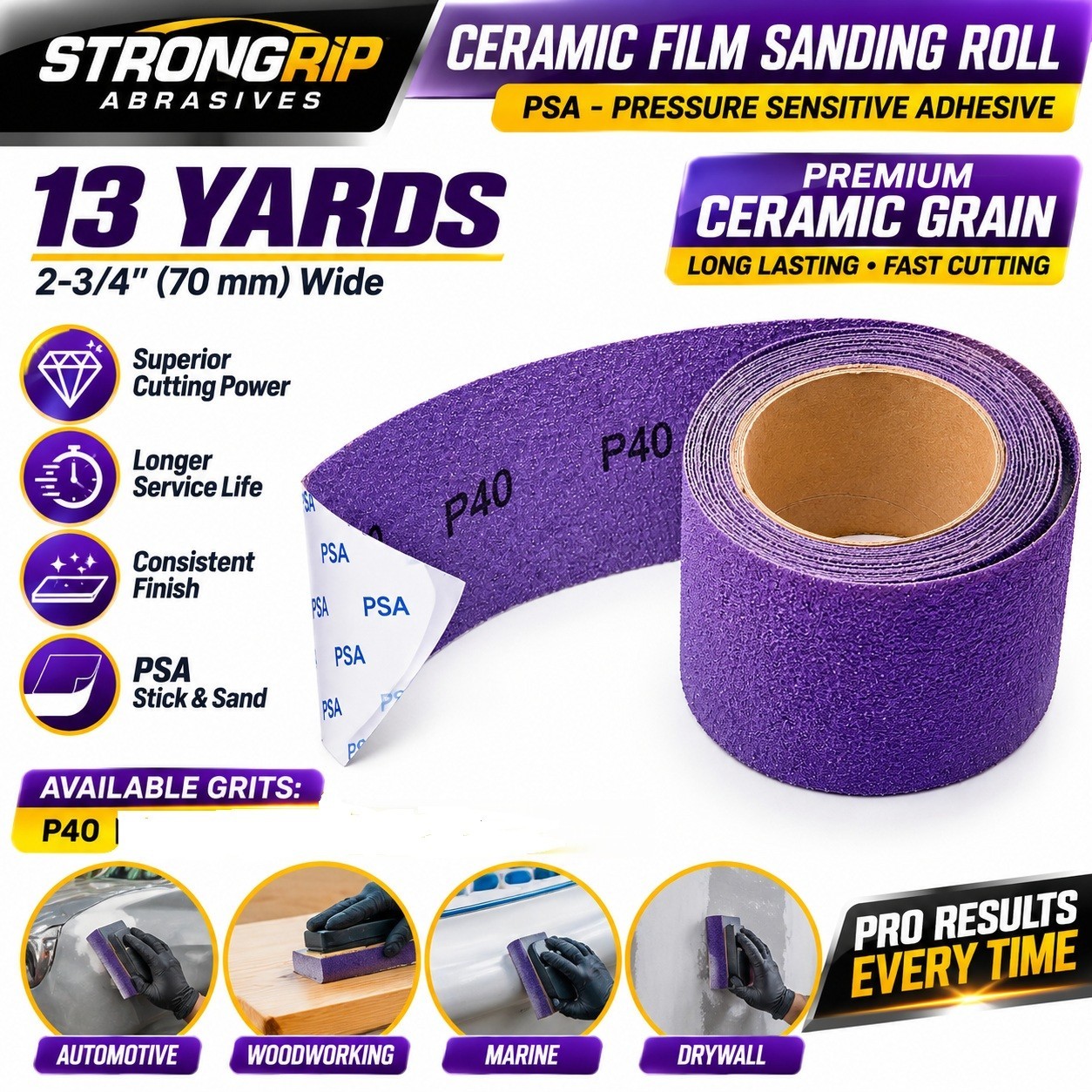 PSA Purple Ceramic Film Sanding Roll 2-3/4″ x 13 Yards Auto Body Wood