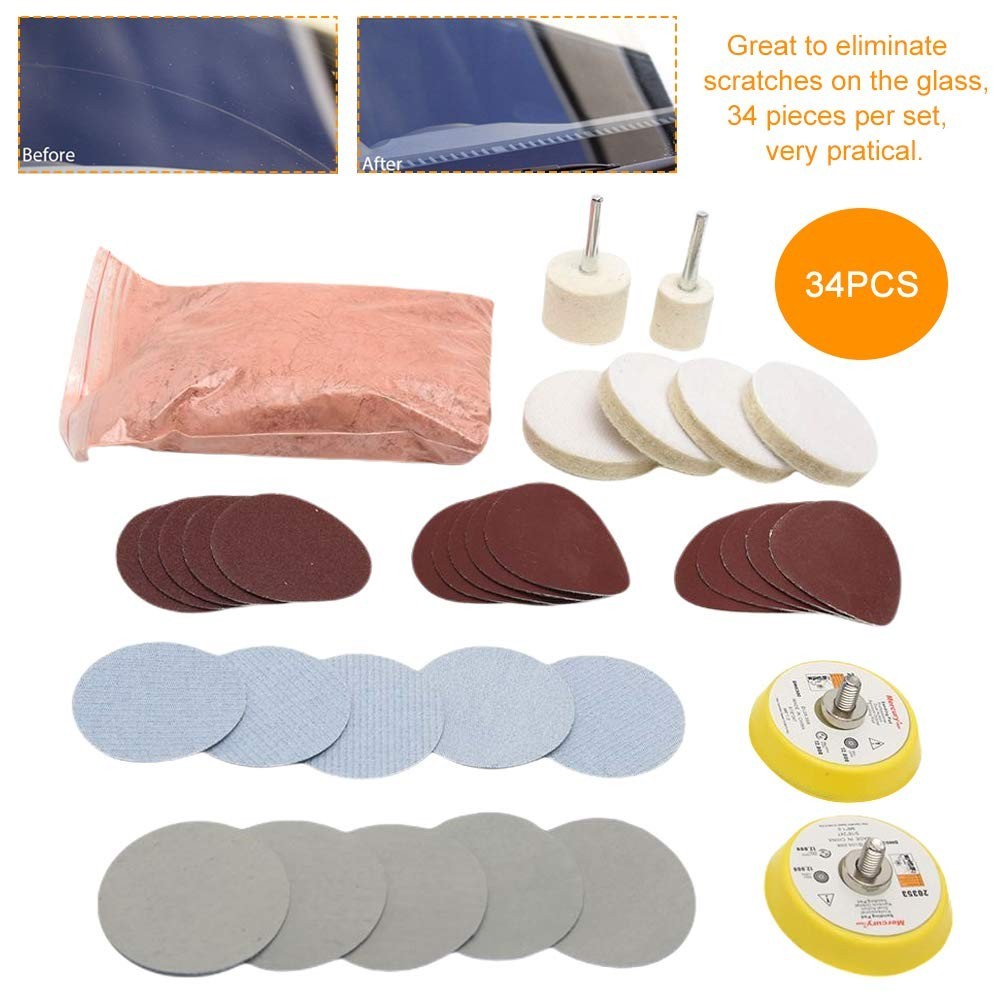 WOOPOWER Glass Polishing Kit, 34Pcs/Set Scratch Removal Set Deep as shown