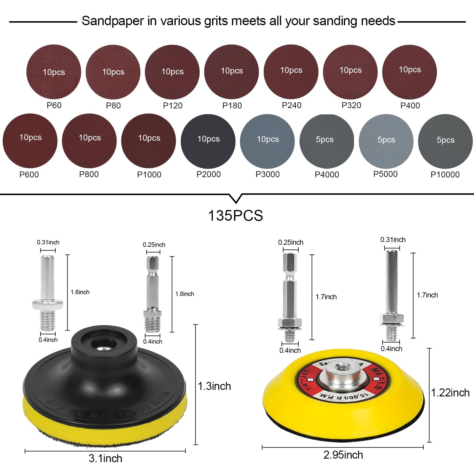 Sanding Discs Kit 142pcs 3 Inch Grit 60-10000 Drill Sanding Pads Sponges