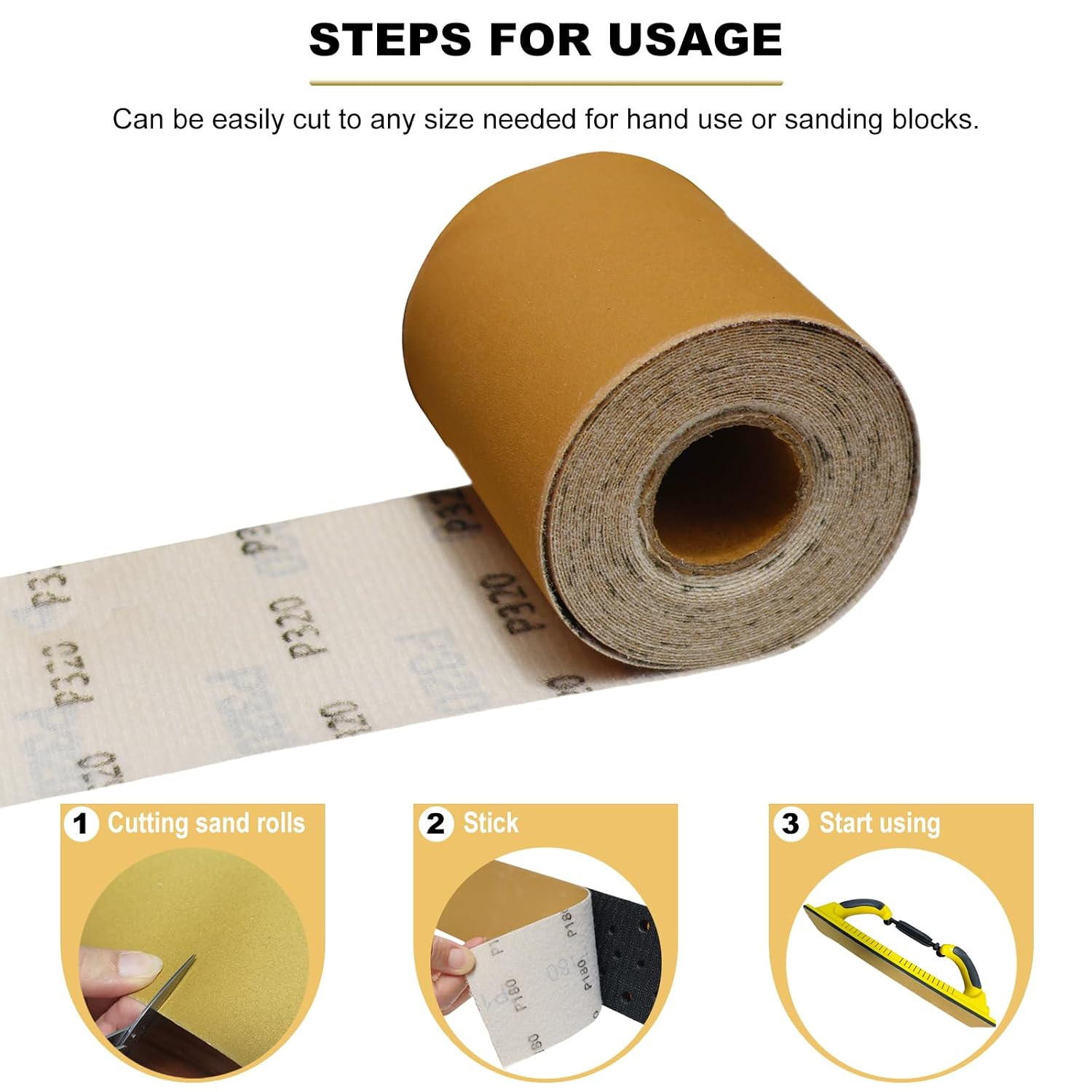 Total 20 Yards 2-3/4″ Wide Continuous Sandpaper Roll Kit – 80 120 180 320 Grit
