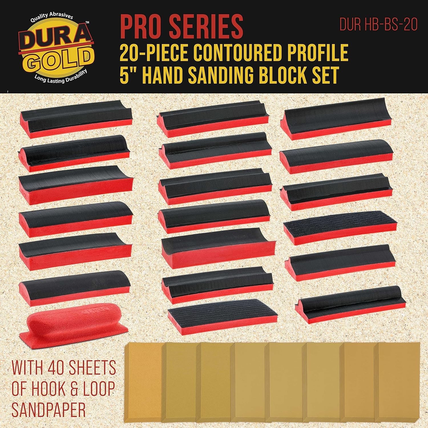 Pro Series Hand Sanding Block Set – 20-Piece with 40 Grits