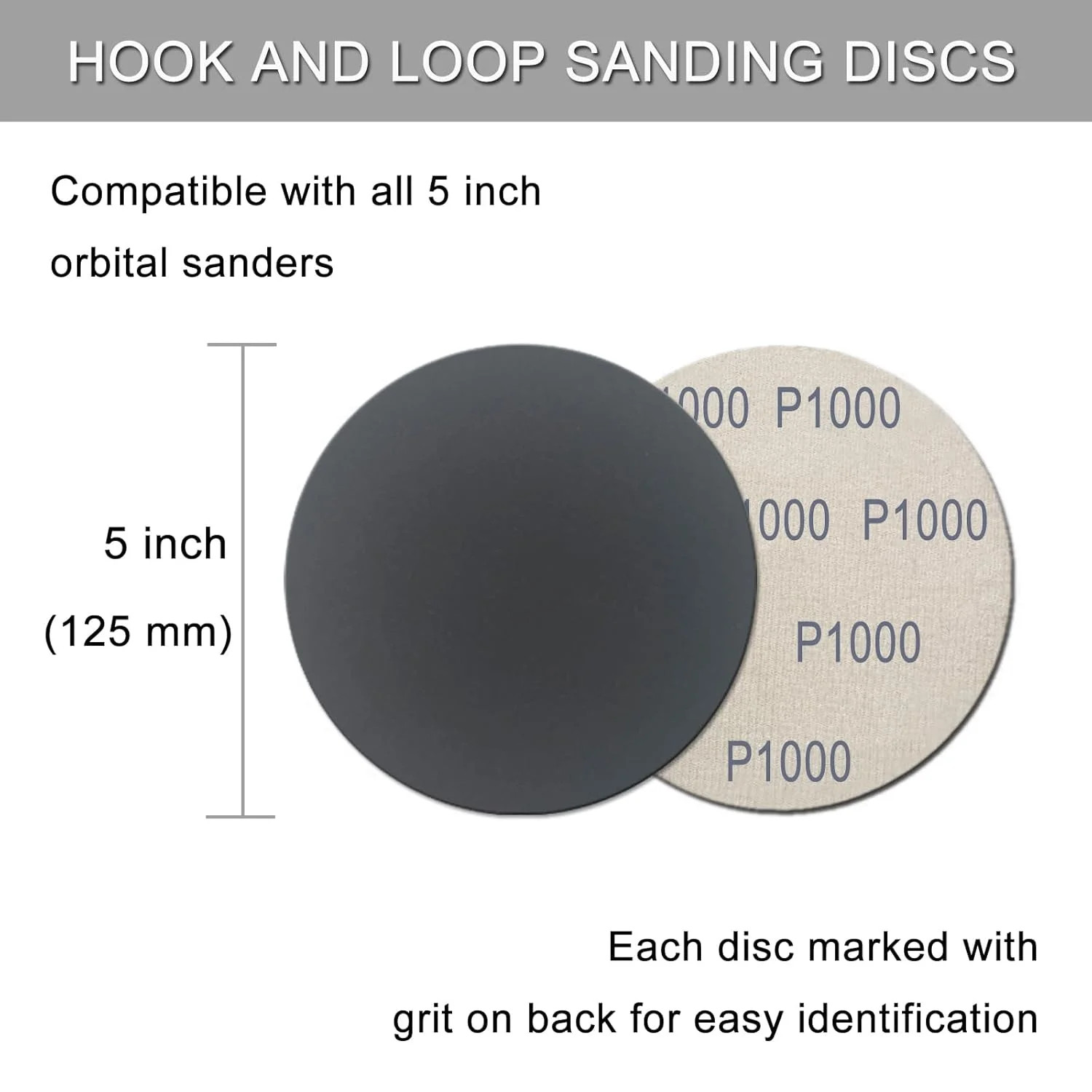 50Pcs 5 Inch Hook and Loop Sanding Discs, 1000/1500/2000/3000/5000 Grit Wet Dry