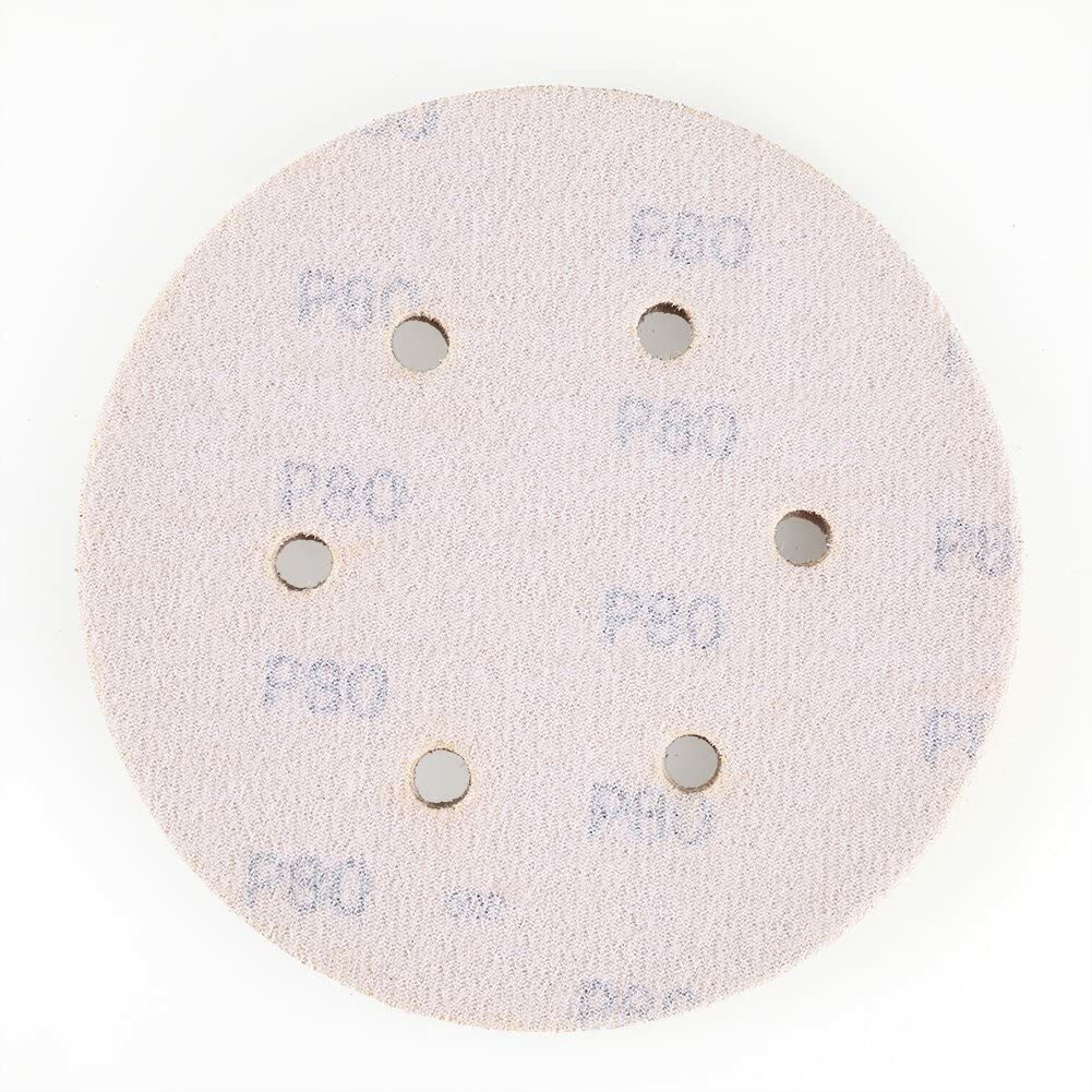 50PCS 6 in Hook and Loop Sanding Discs 6-Hole 80 Grit Gold Orbital Sander Paper
