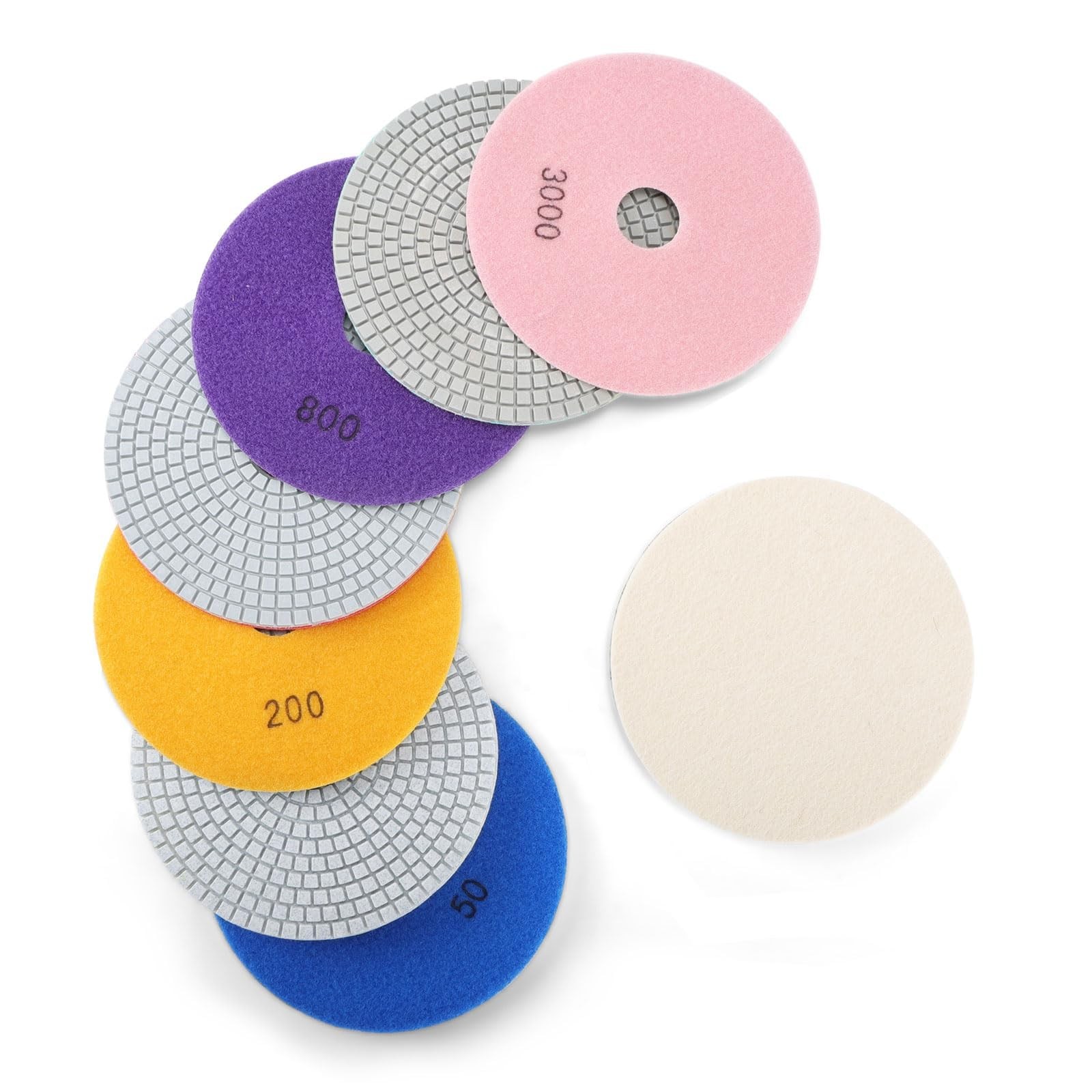 8PCS Diamond Polishing Pads 6 Inch, Wet/Dry Concrete 6 Inch 50-3000 Grit