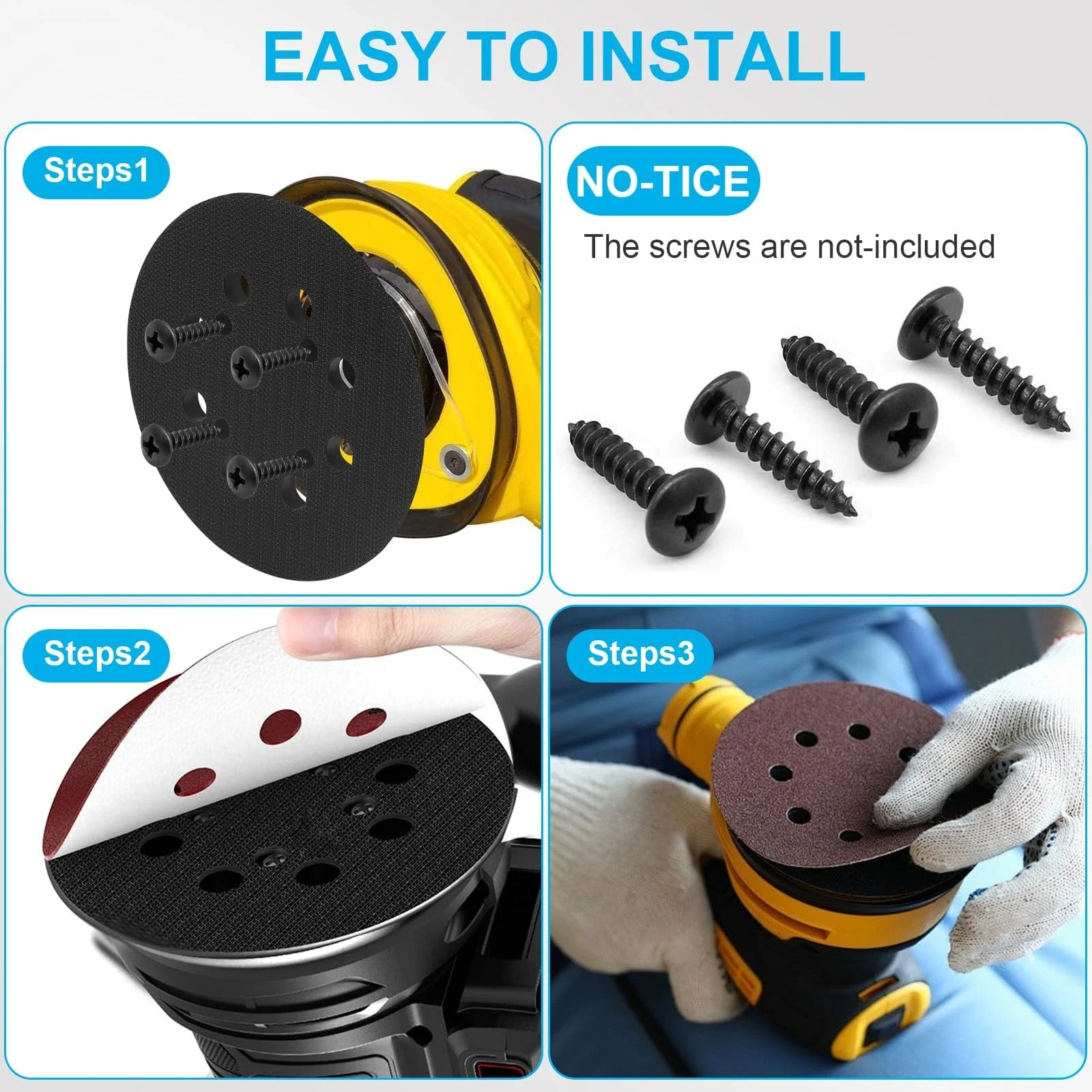 4 Orbital-Sander Sanding Replacement Pad 5″ 8 Hole Hook Loop 4 Screw fits Dewalt
