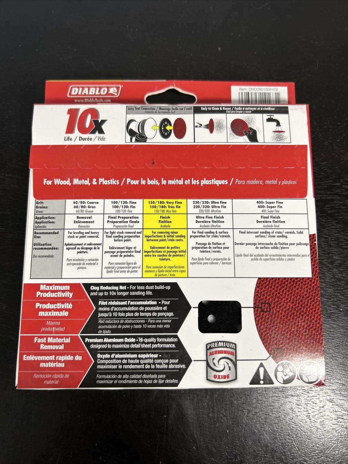 DIABLO 6″ 150 GRIT SANDNET DISCS WITH CONNECTION PAD DND060150H1OI Pack of 10