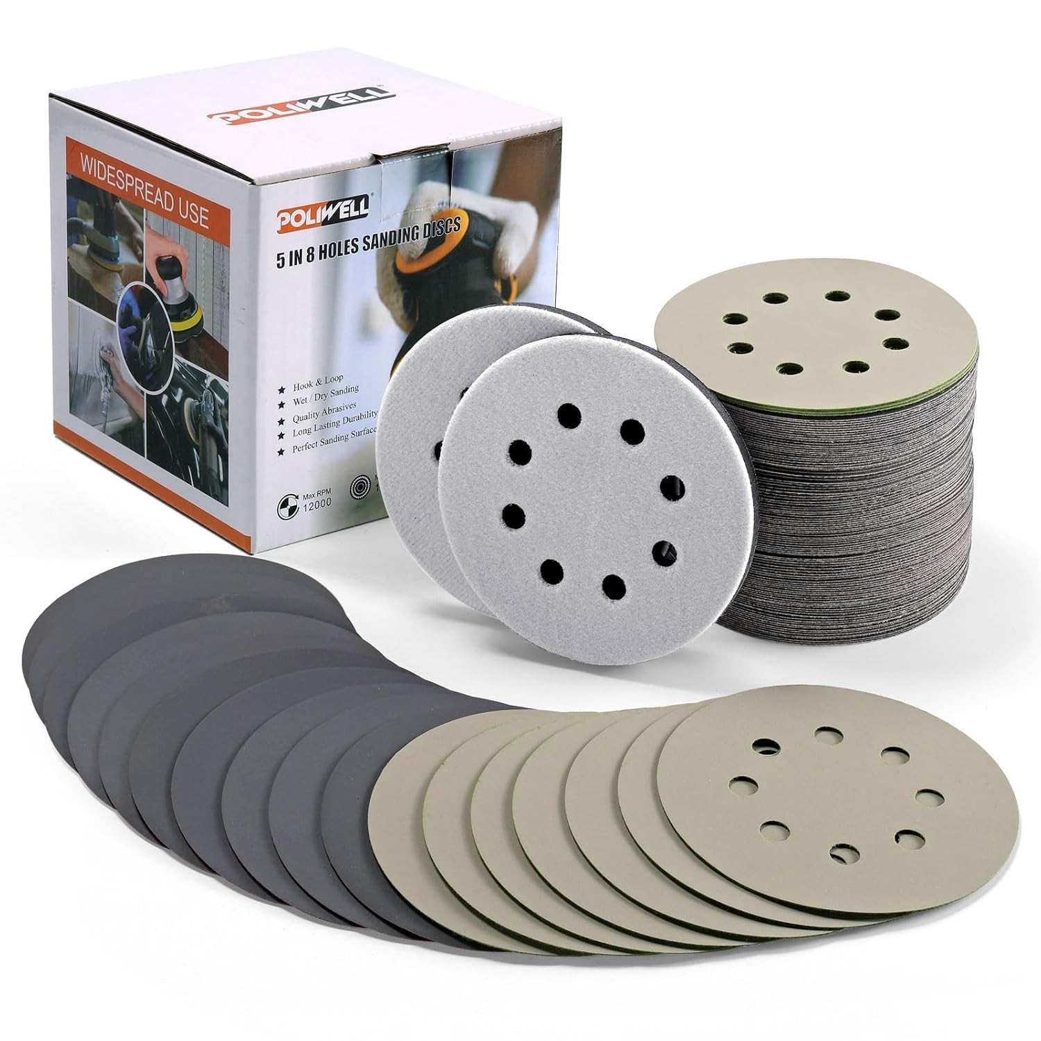 120pcs 5 Inch Sanding Discs Hook & Loop 8 Holes Wet Dry 320 400 600 800 1000 …