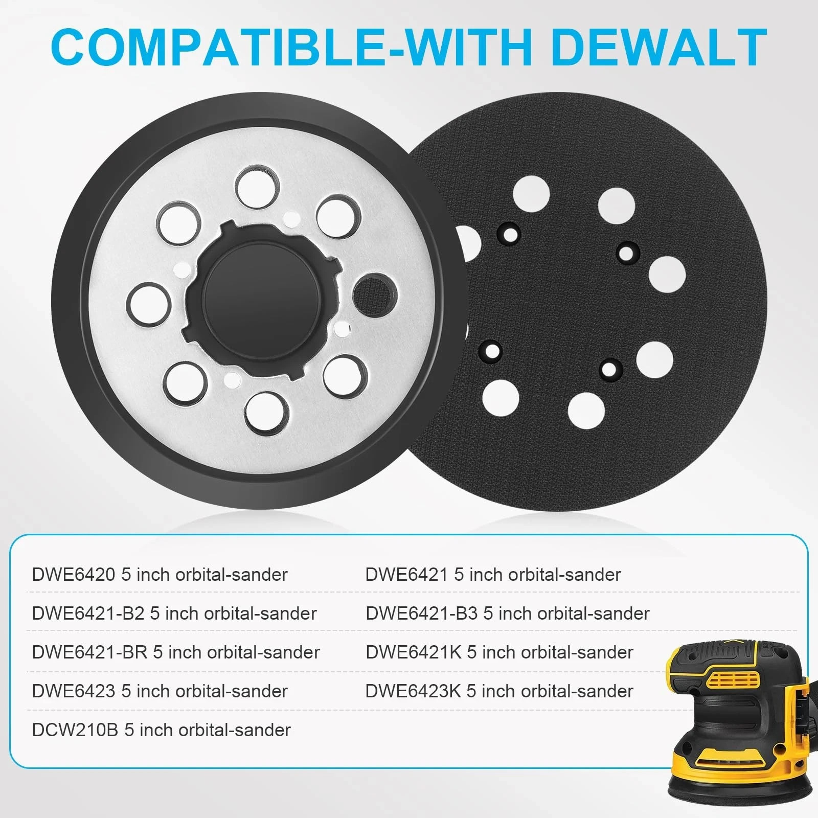 4 Orbital-Sander Sanding Replacement Pad 5″ 8 Hole Hook Loop 4 Screw fits Dewalt