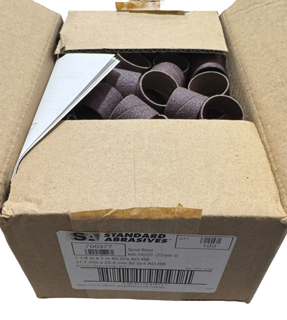 Standard Abrasives 1-1/4″ x 1″ Spiral Sanding Bands 80 Grit Aluminum Oxide 100pk
