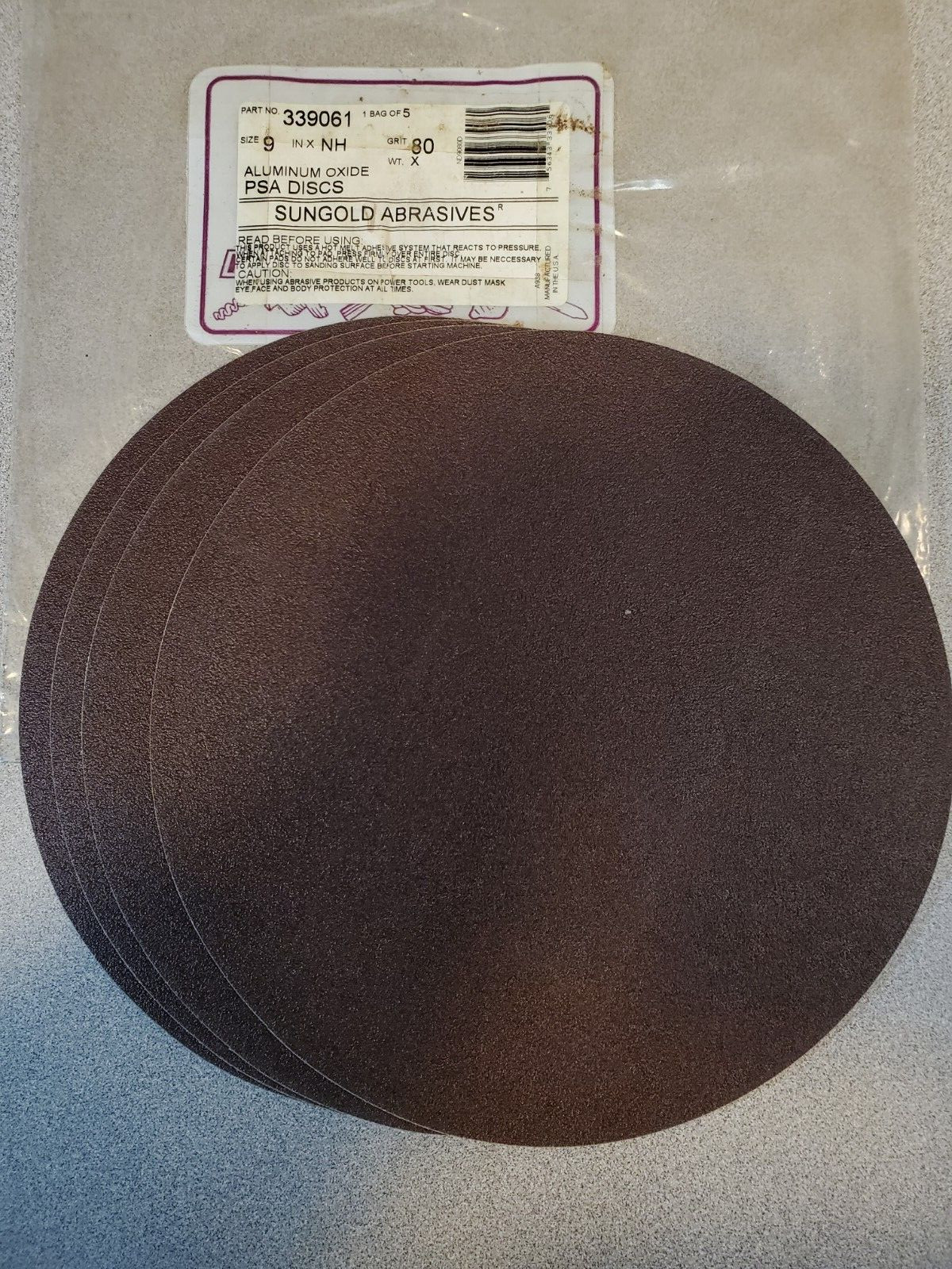 4 Sungold Abrasives 339061 PSA Sanding Discs, Aluminum Oxide, 9 in, 80 grit