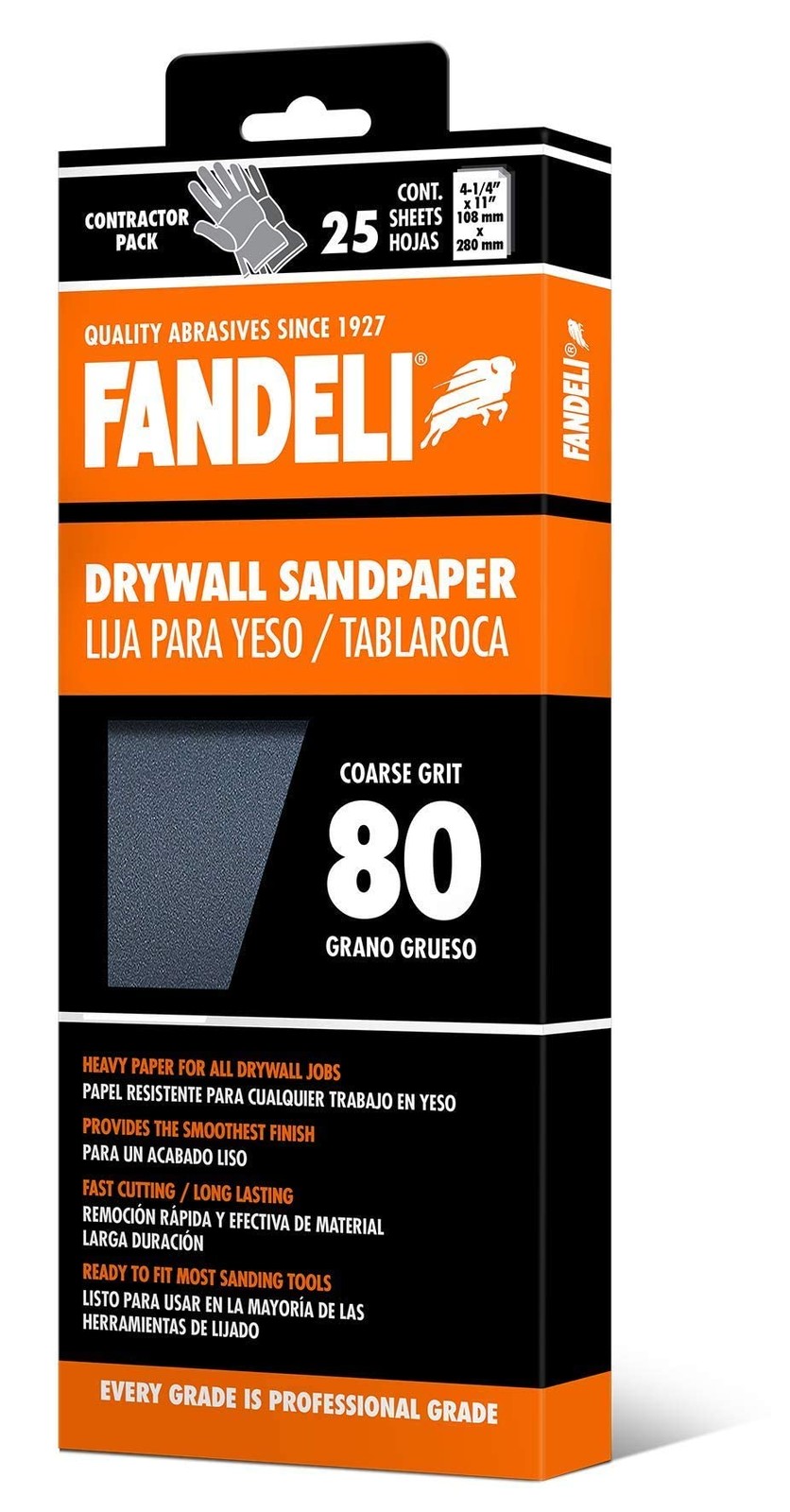 Multi Purpose Sanding Paper Grit 80 4-1/4 x 11 Inch Sheets For Drywall 25 PCS