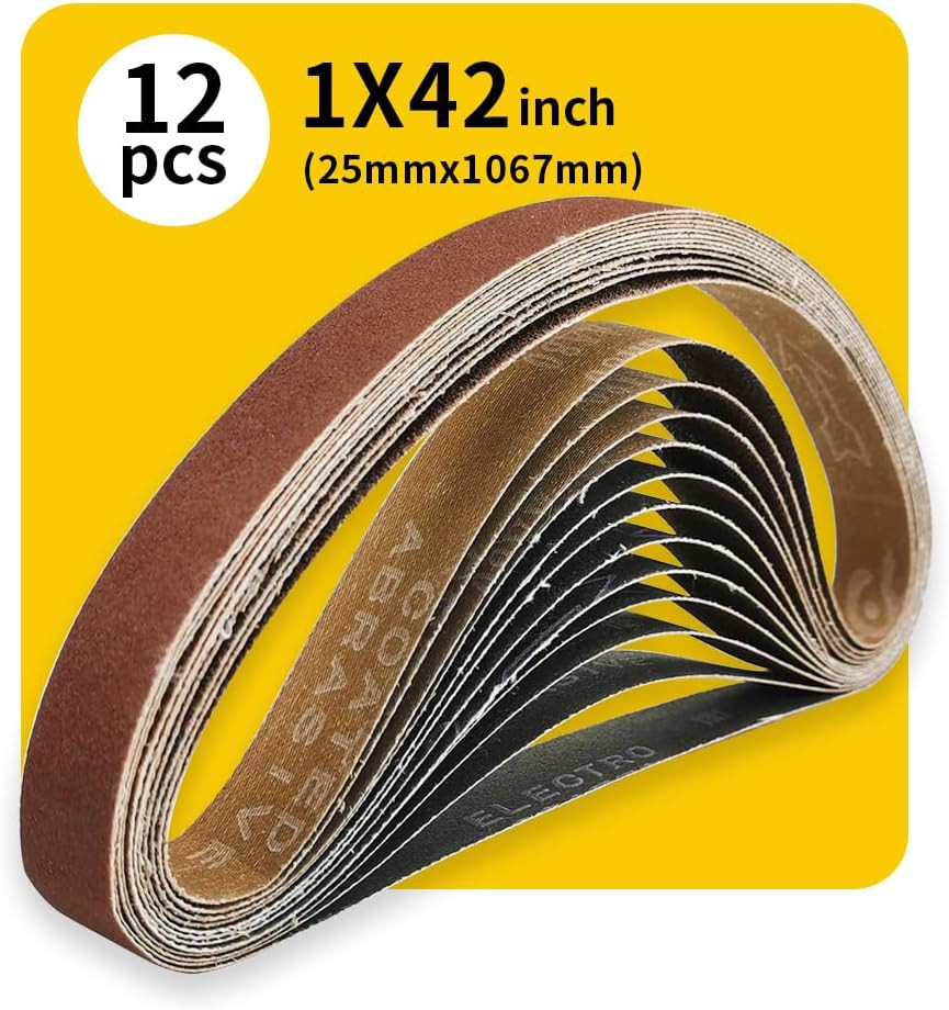 1 X 42 Inch Sanding Belt Pack 1-Inch X 42-Inch,12 Pcs Aluminum Oxide for Sander