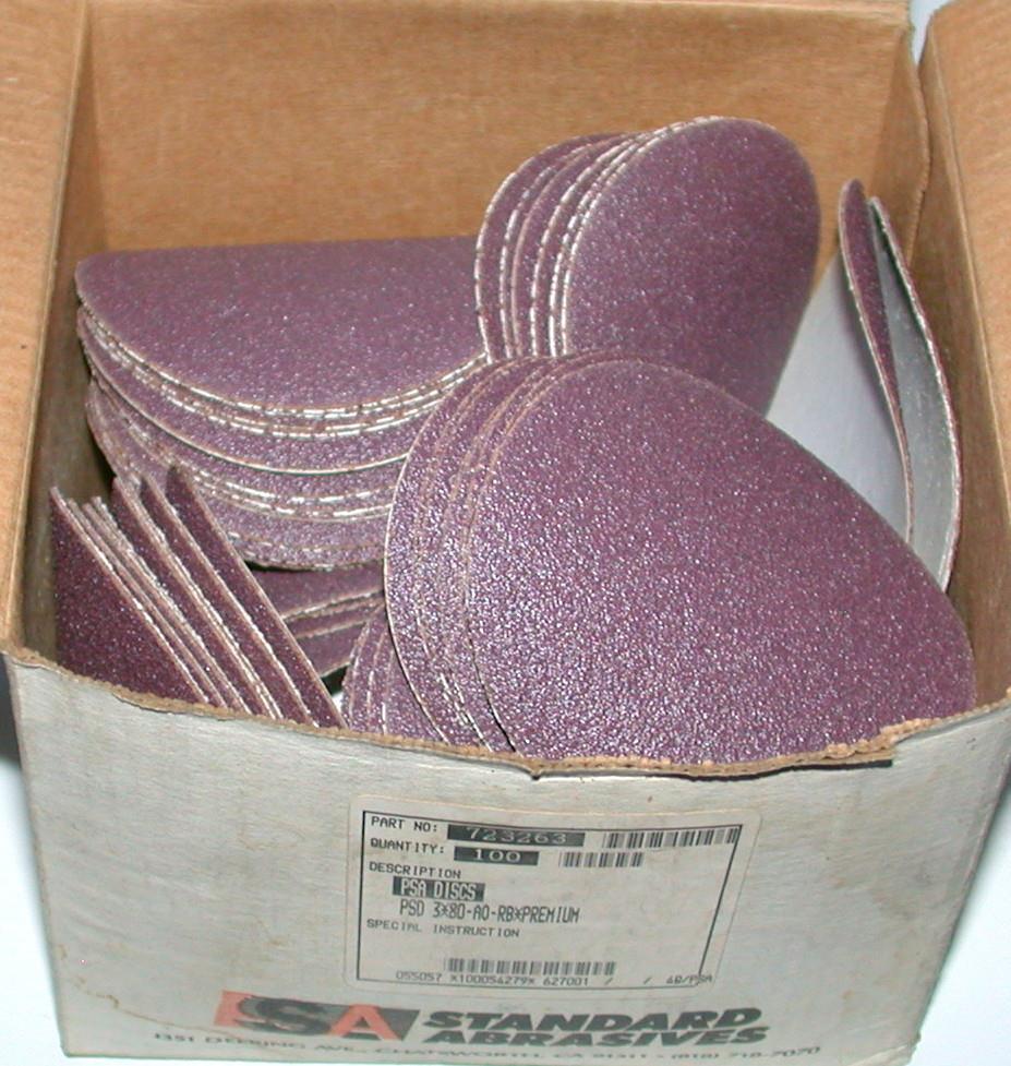 BOX OF 50 NEW STANDARD ABRASIVES 3″ PSA SANDING DISCS 40 PSA