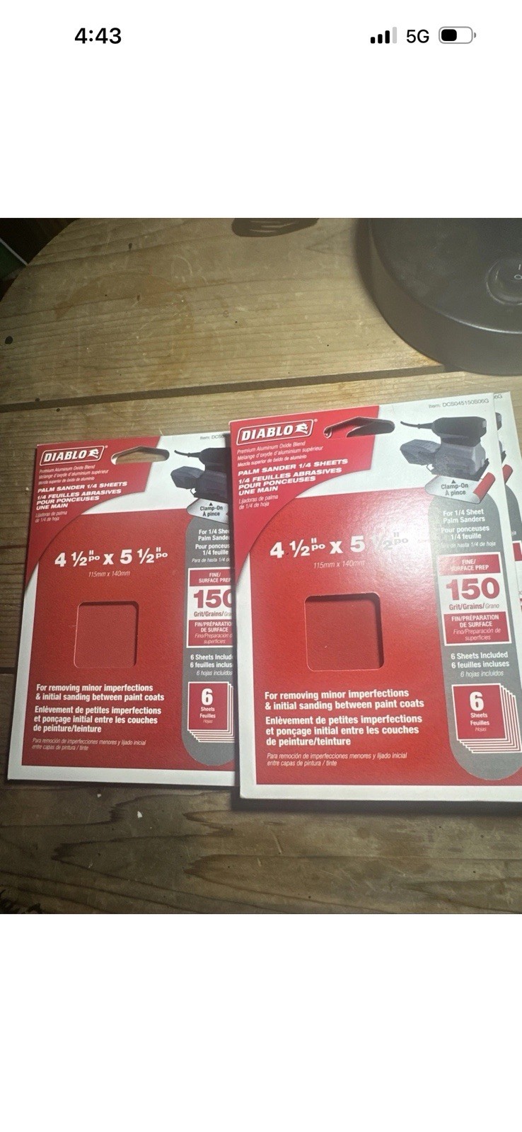 Diablo Aluminum Oxide Sandpaper Sheets 4.5×5.5in 60/150 Grit Palm Sander 6-Pack