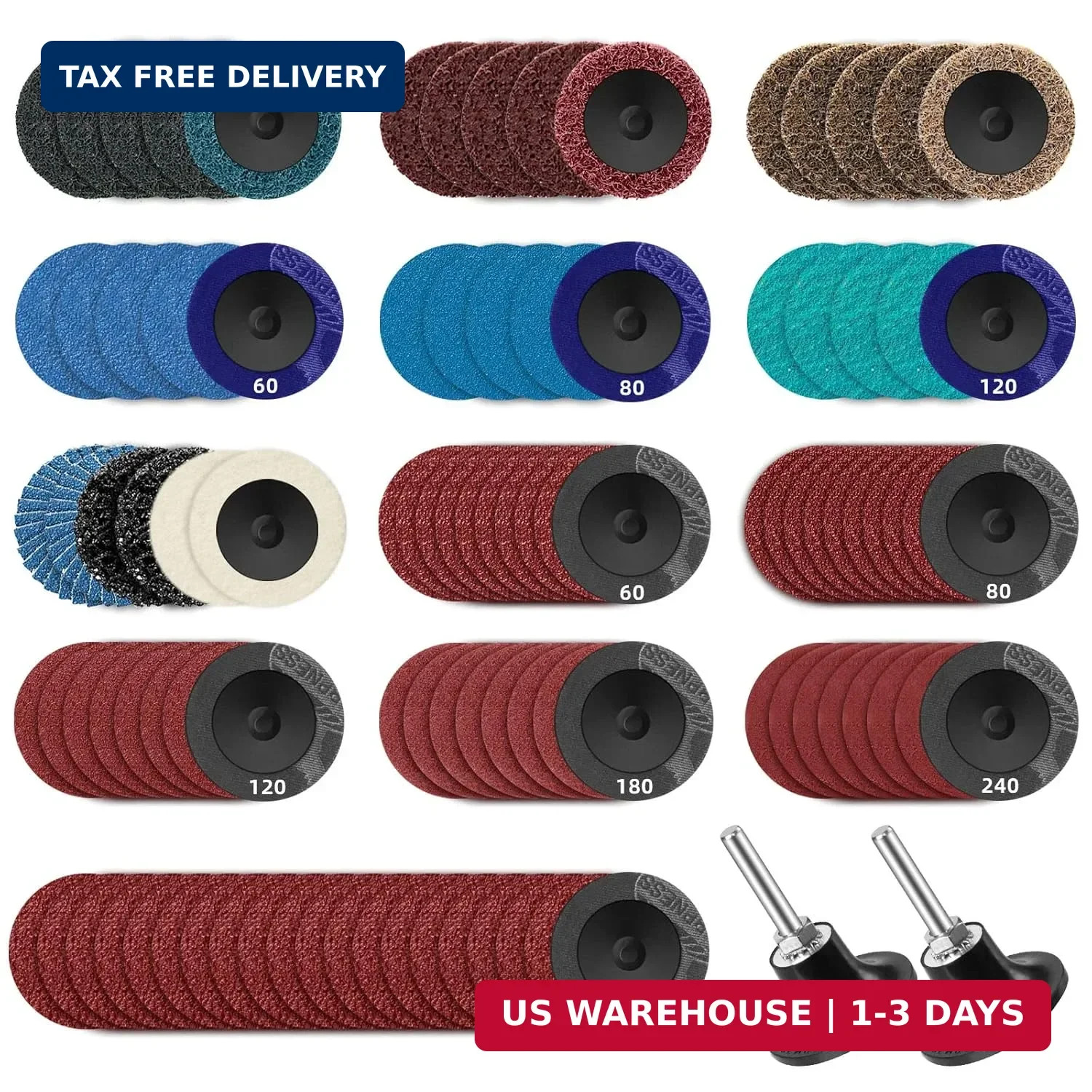 Tanzfrosch 108Pcs Sanding Discs Set 2 inch Quick Change Disc with 1/4 inch Holde