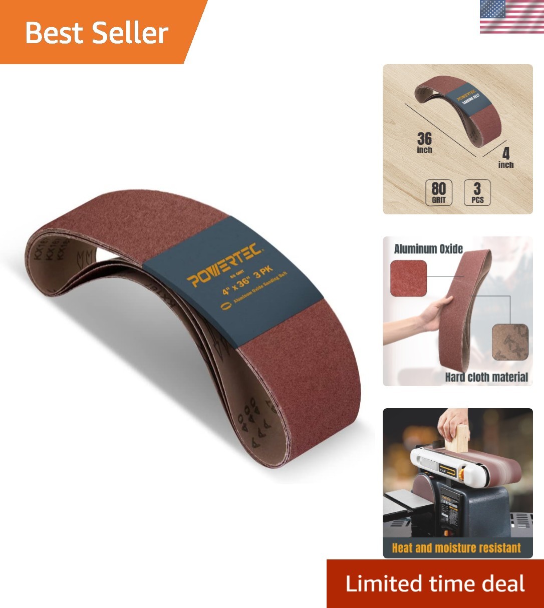 Open Coat 80 Grit Sanding Belts – 3PK, 4 x 36 Inch for Efficient Stripping