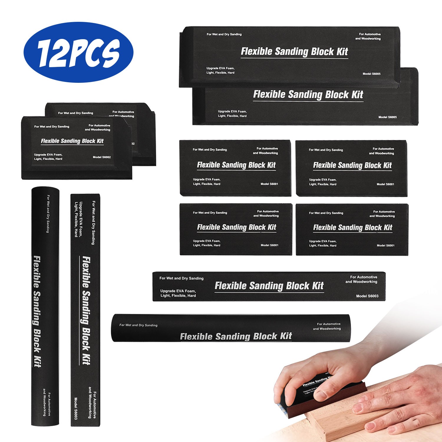 12Pcs Wet Dry Flexible EVA Foam Sanding Block Kit Auto Body Repair Grind Polish