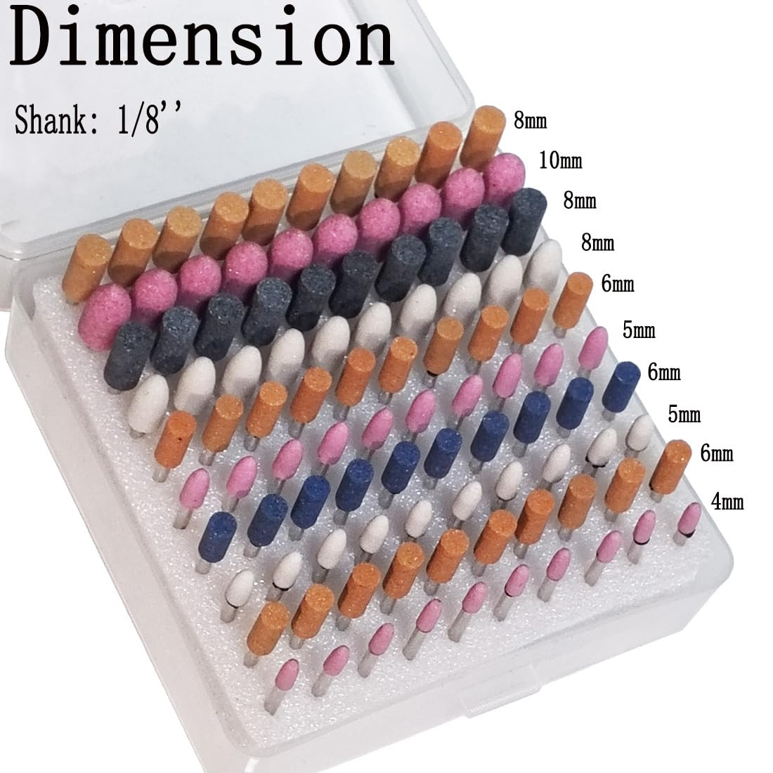 100 Pcs Grinding Stones Sets – 1/8” Shank Assorted Abrasive Stone Mounted