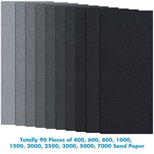 90Pieces Sandpaper Assortment 400 to 3000 5000 7000 Grit Wet Dry Fine Sand