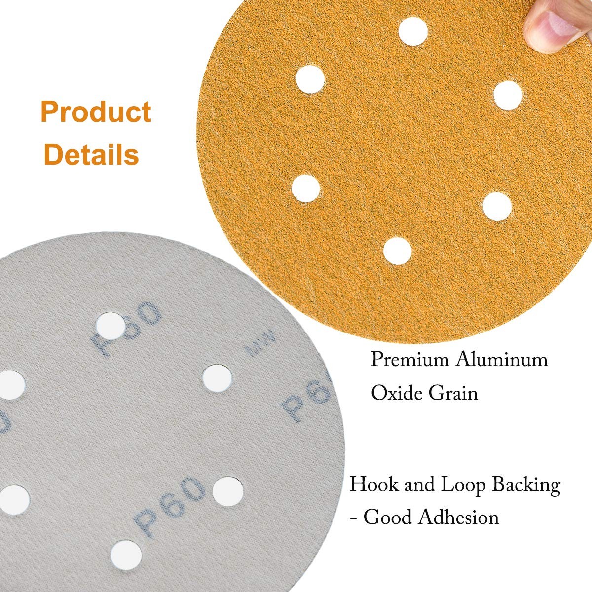 5 Inch 125mm Round Dry Sanding Discs 80-800 Grit Hook & Loop Sandpaper 6 Holes