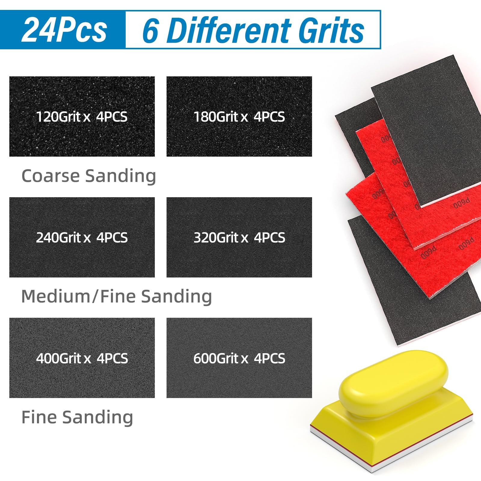 Sanding Sponge Set Reusable 3×4 Inch Wet Dry Foam Blocks Wood Furniture Metal
