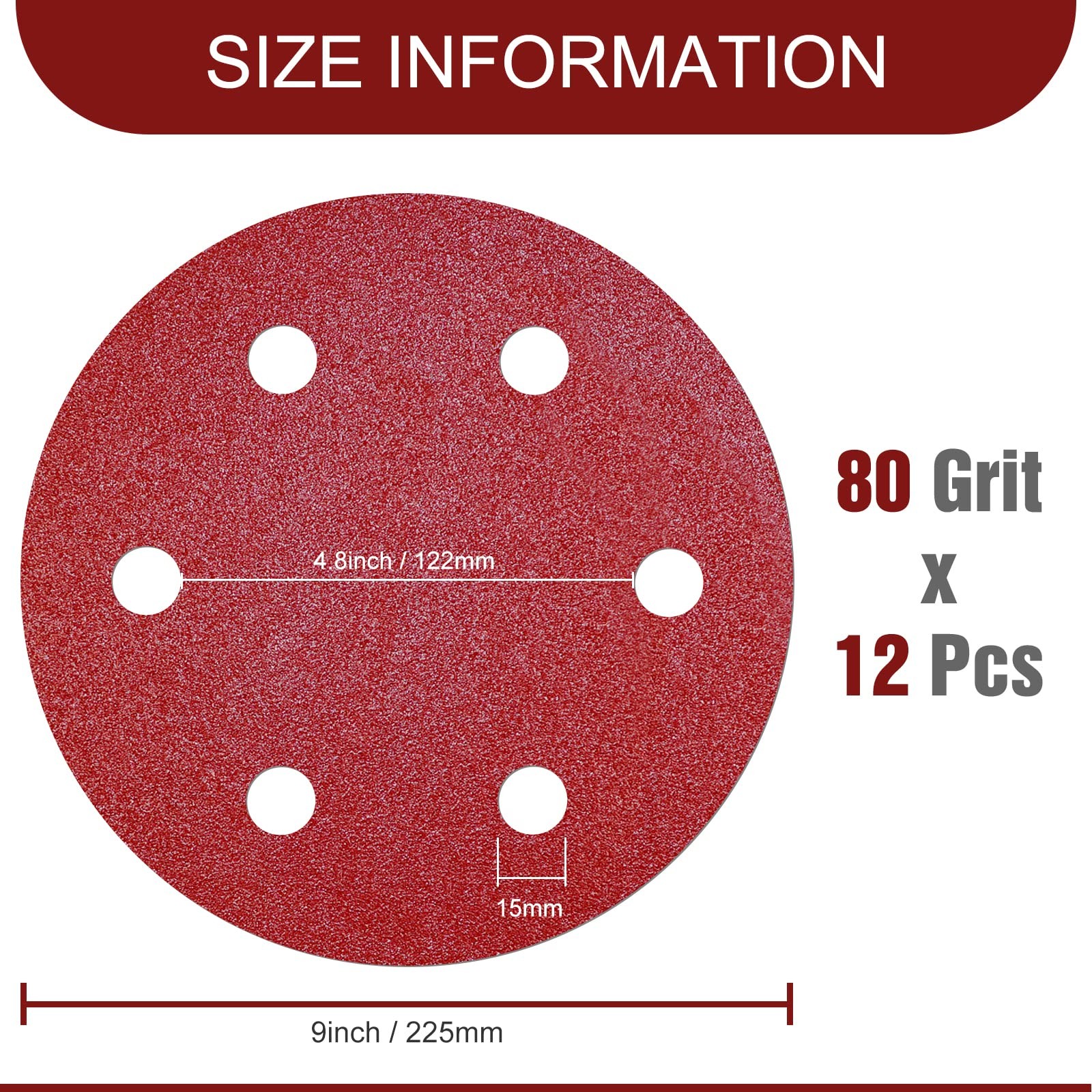Awutzut 9 Inch 6 Hole Sanding Discs 80 Grit Hook and Loop for Drywall Sander 12P