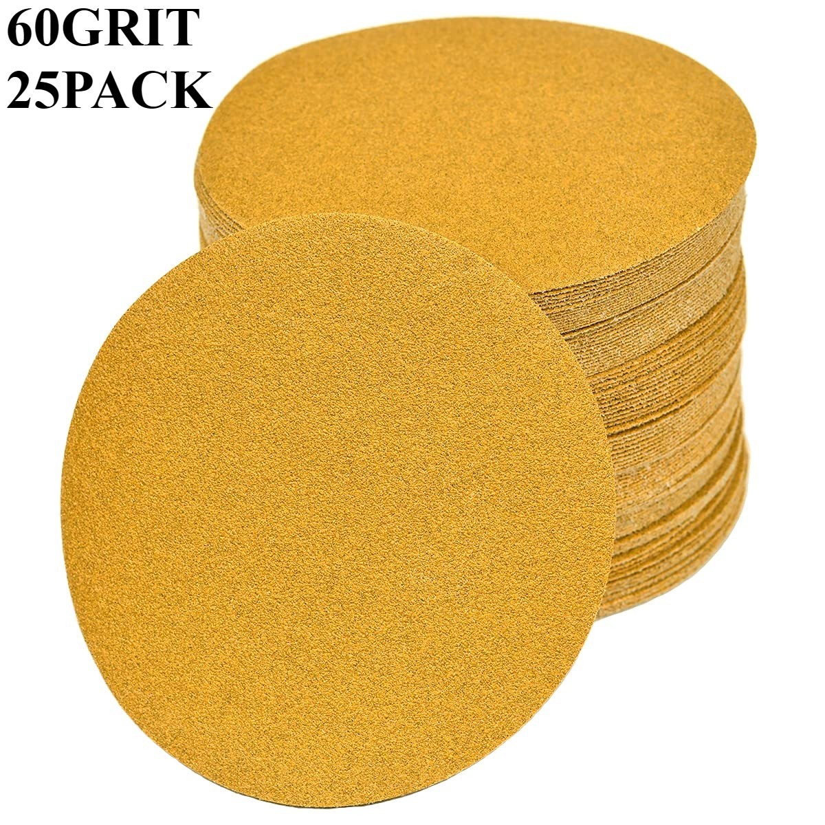 25PCS 150mm 6 Inch Gold sandpaper No Hole Hook & Loop Grip Sanding Discs 60 Grit