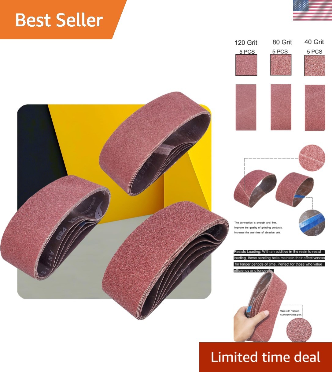 Quality 15 PCS Sanding Belts Set 3″ x 21″ – Grits 40, 80 & 120 for Detail Work