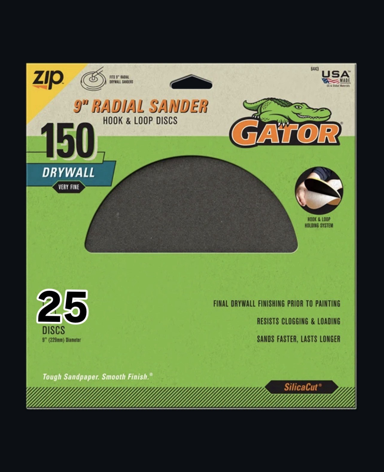 Gator 9″ Radial Drywall Sanding Discs 150 Grit Very Fine Hook & Loop 25-Pack