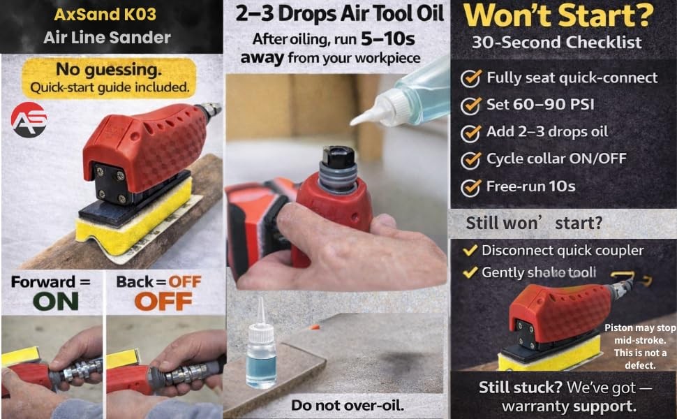 AxSand Straight Line Air Sander +13 contoured sanding blocks + 60 Sandpaper s…