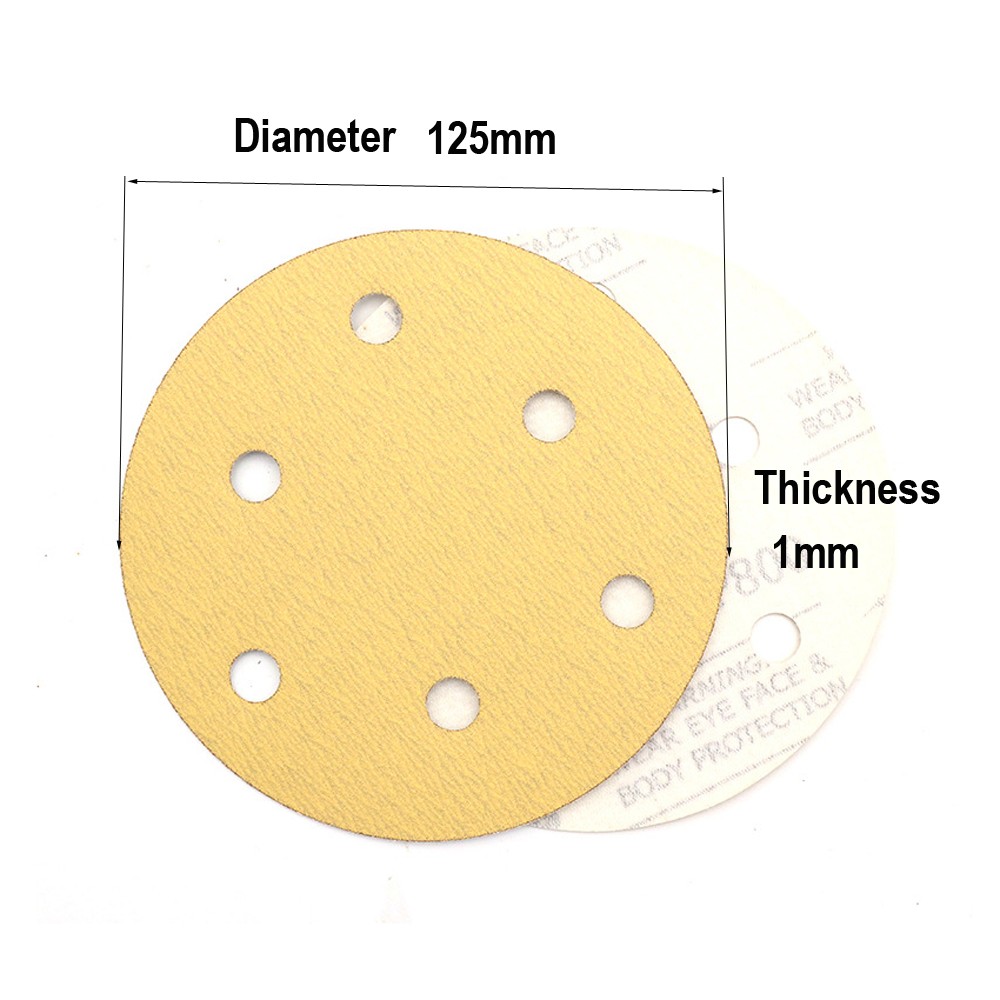 5 Inch 125mm Round Dry Sanding Discs 80-800 Grit Hook & Loop Sandpaper 6 Holes