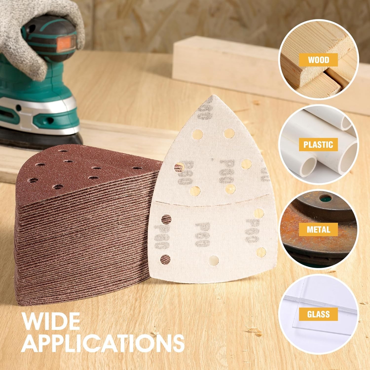 60PCS 105x152mm 15Hole Mouse Sandpaper Sheet P40/60/80/120/180/240 Assorted Grit