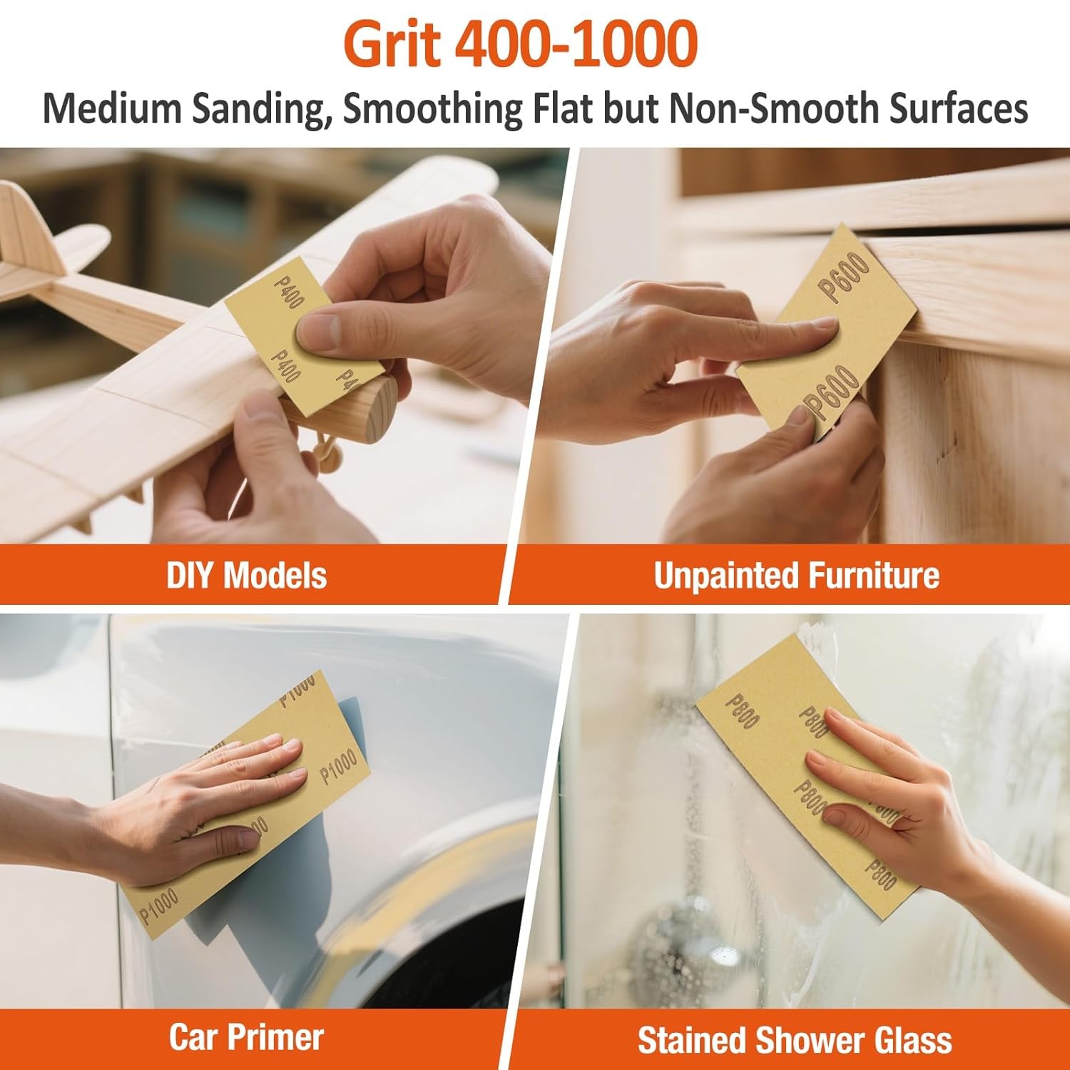 Sand Paper Assortment, 52 Sheets Assorted Grits 120/150/180/240/320/400/600/800/