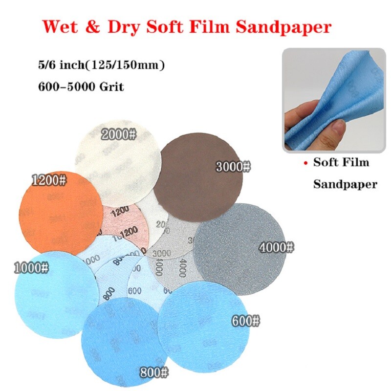 5″ 6″ Wet and Dry Sanding Discs Soft Film Pads Hook & Loop 600-5000 Grit