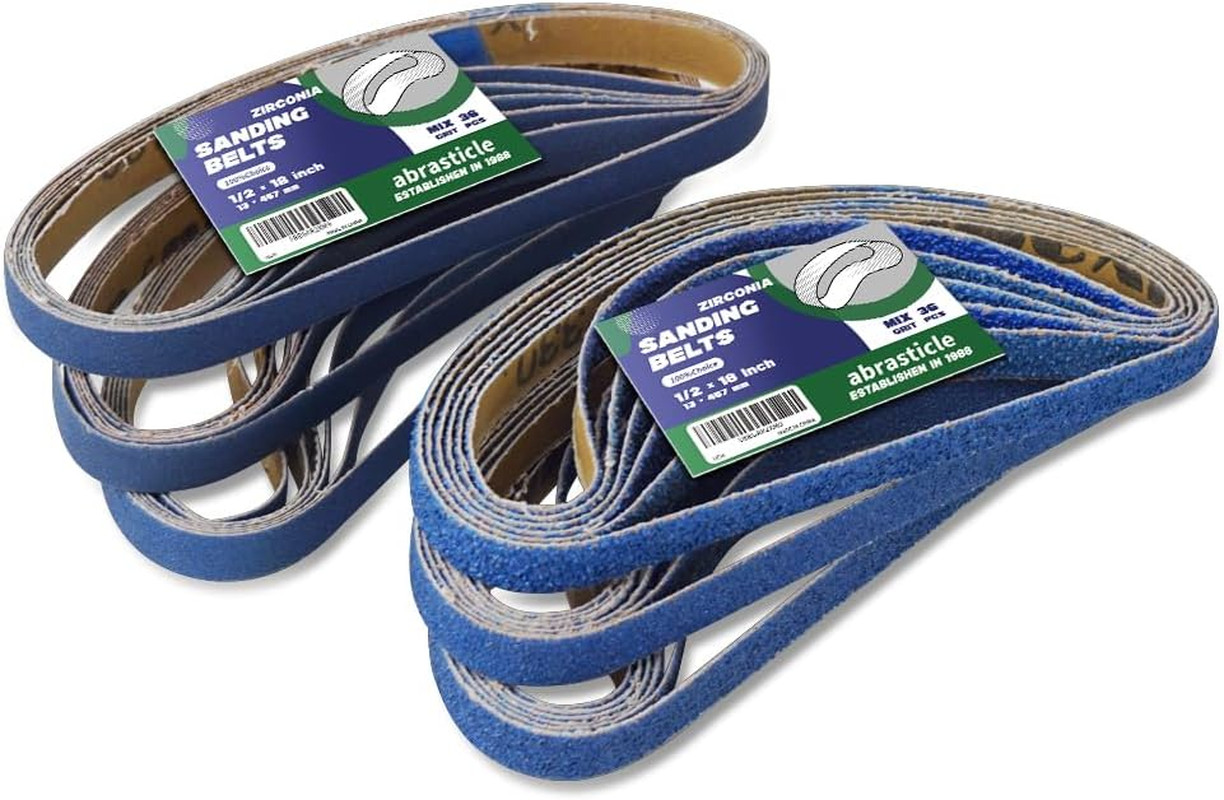 36Pcs 1/2x18in Zirconia Sanding Belts Metal 40-240 Grit Assorted Grinding Polish