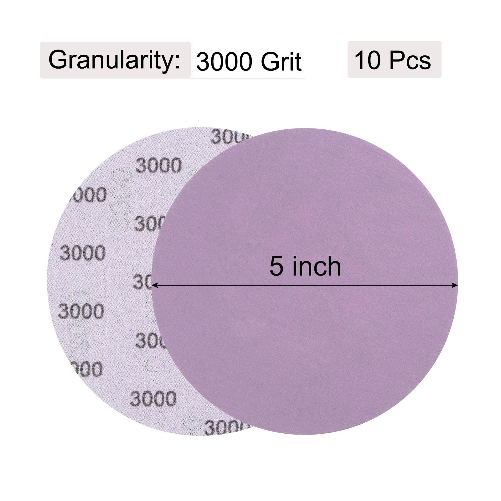 10Pcs 5-Inch Purple Sanding Discs 3000 Grit Hook & Loop Aluminum Oxide Sandpaper
