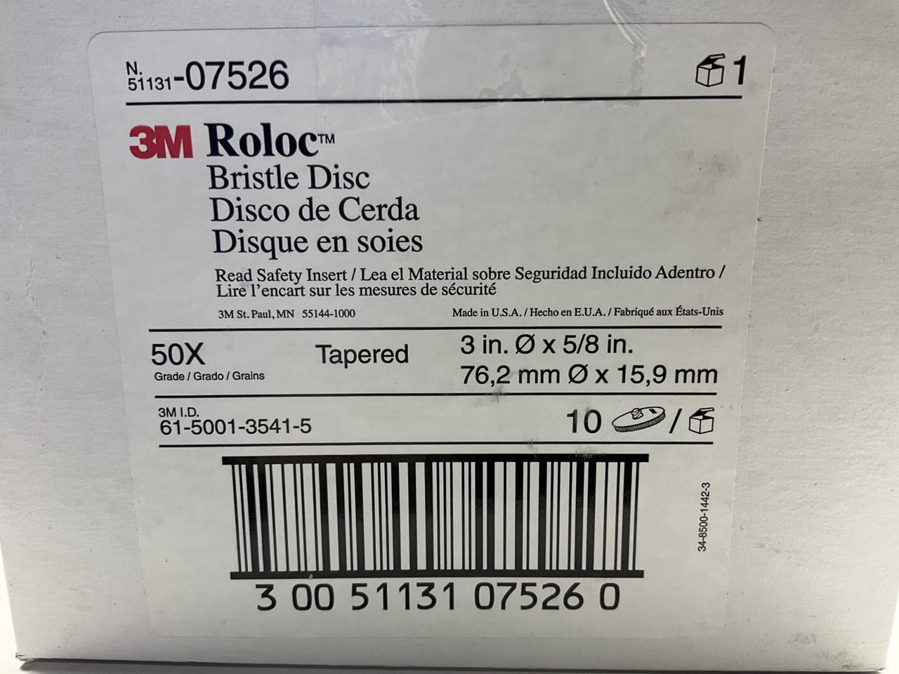 3M 07526 3″ 50 Grit Scotch-Brite Roloc Bristle Disc – Pack Of 10