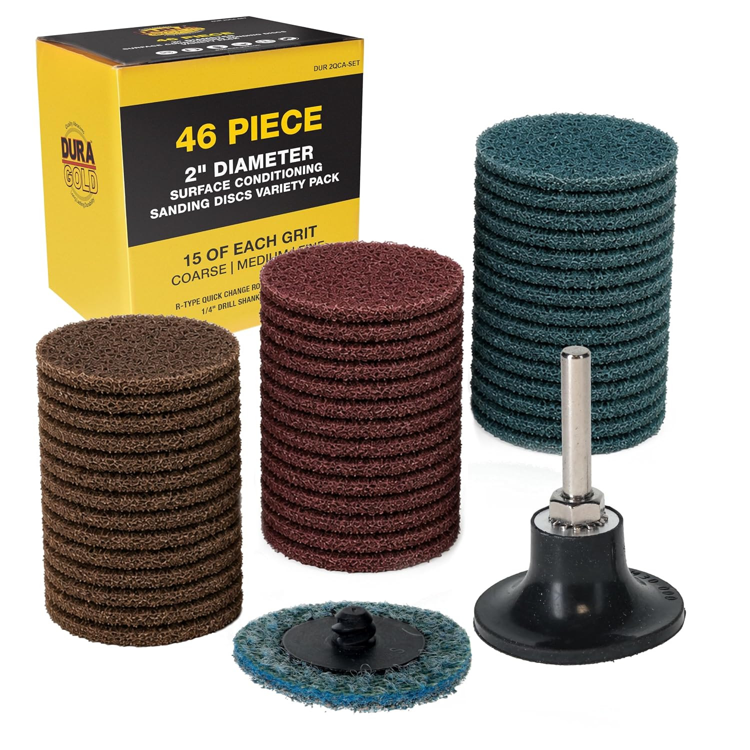 46-Piece 2″ Diameter Surface Conditioning Sanding Discs Variety Pack – 15 Each C