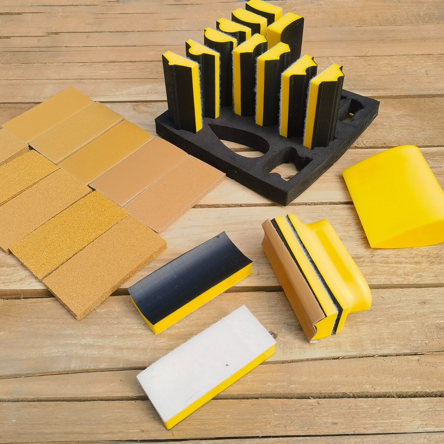 56 PCS Hand Sanding Block Set – 16 Contoured Profile Sanders + 40 Sandpaper Shee