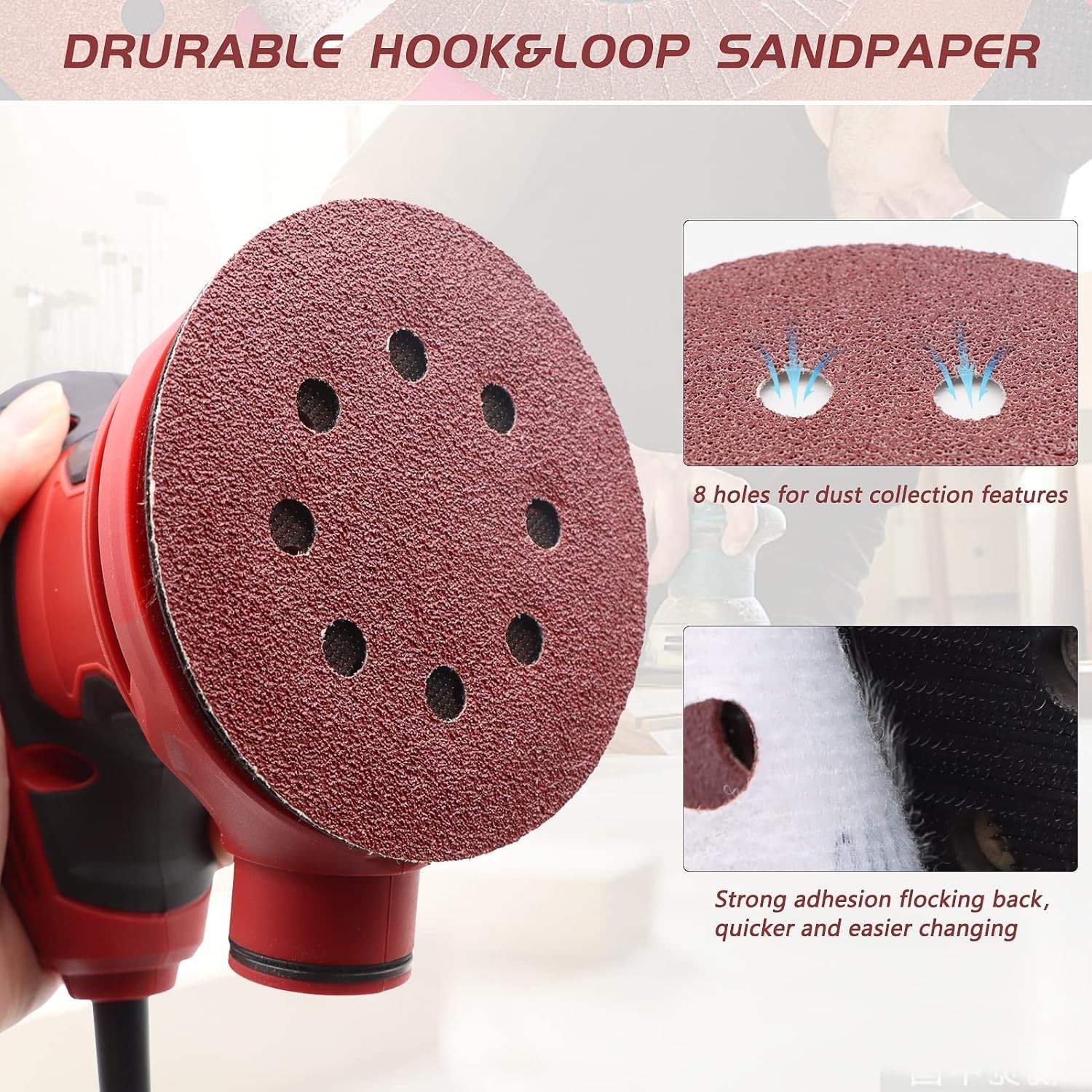 5 Inch Sandpaper 40 Grit, Coarse Grit 8 Hole Sanding Disc Hook and Loop Sandp…