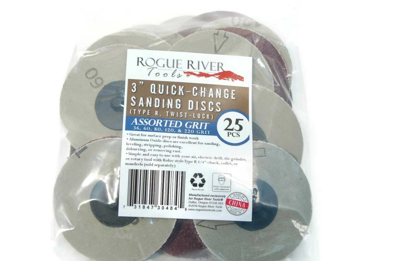 25 PC 3″ Roll Lock Discs 36, 60, 80, 120, 220 Grit Assorted Sanding Roloc