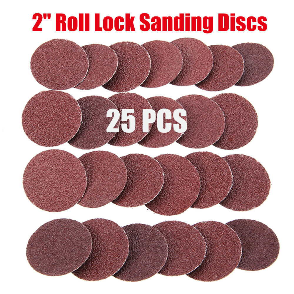 25/50Pc 2” Sanding Discs Roll Lock Type Pad 24/36/60/80/120/180/240 Grit