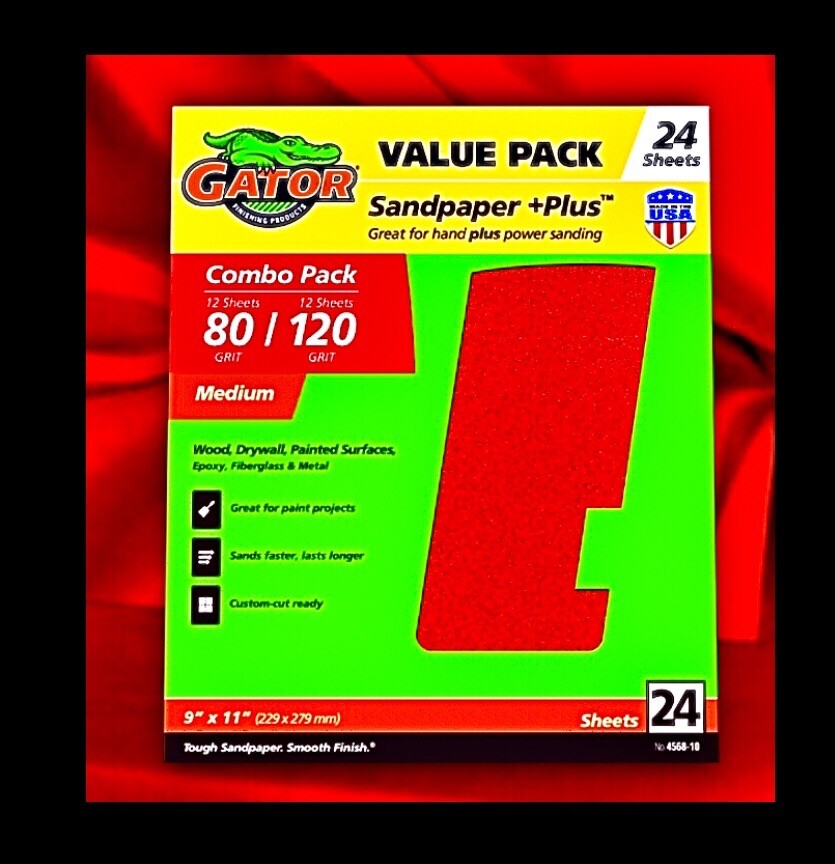 Gator Sandpaper 24 Sheets Pack (80 & 120 Grit) For Manual/power Sanding 9” x 11”