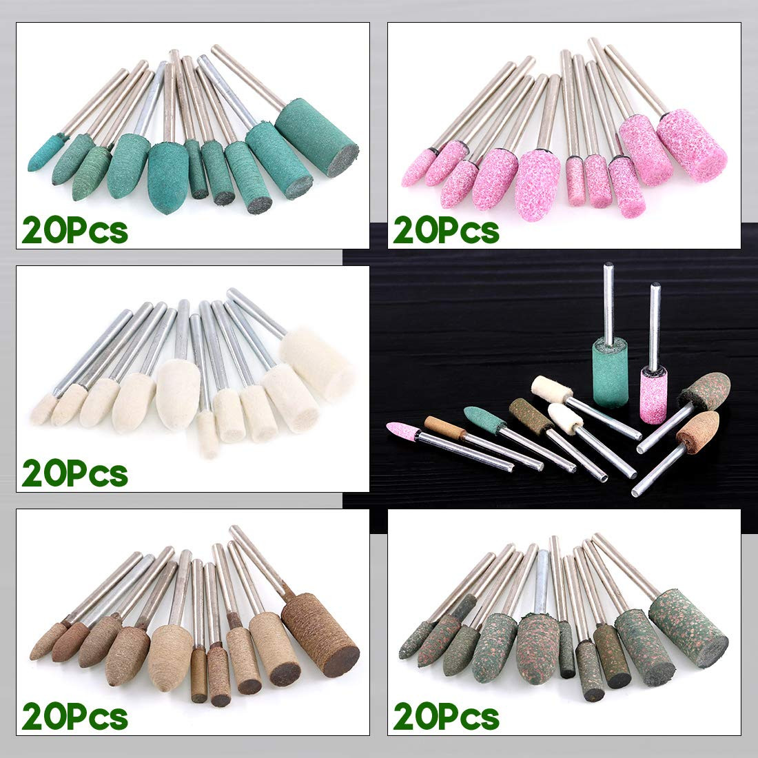 100Pcs Rotary Grinding Stone Bits Set Felt Polishing Buffing Wheel for Dremel Ro