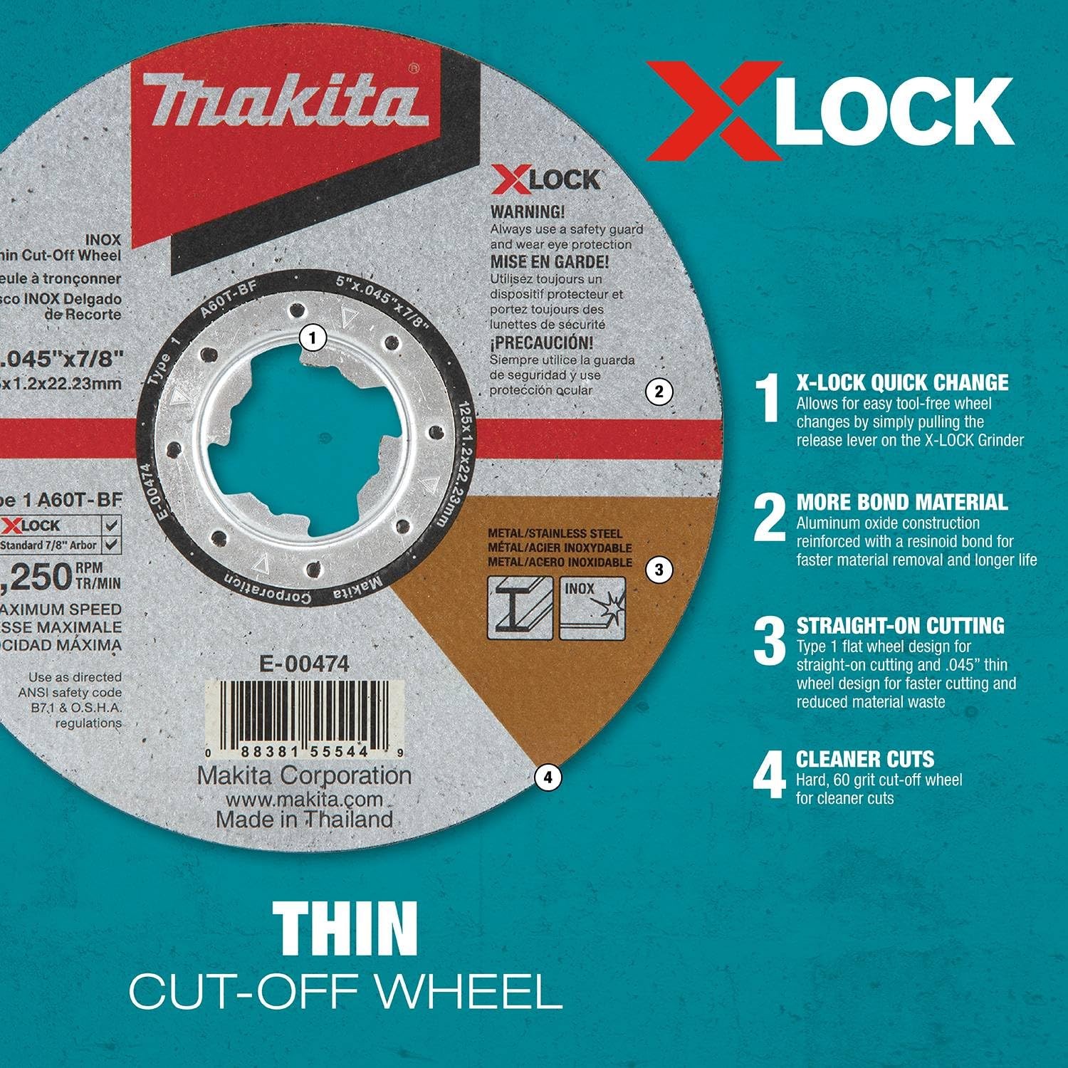 4.5″ x .045″ X-Lock Cut-Off Wheel 60 Grit – Thin Metal & Steel Cutting Disc