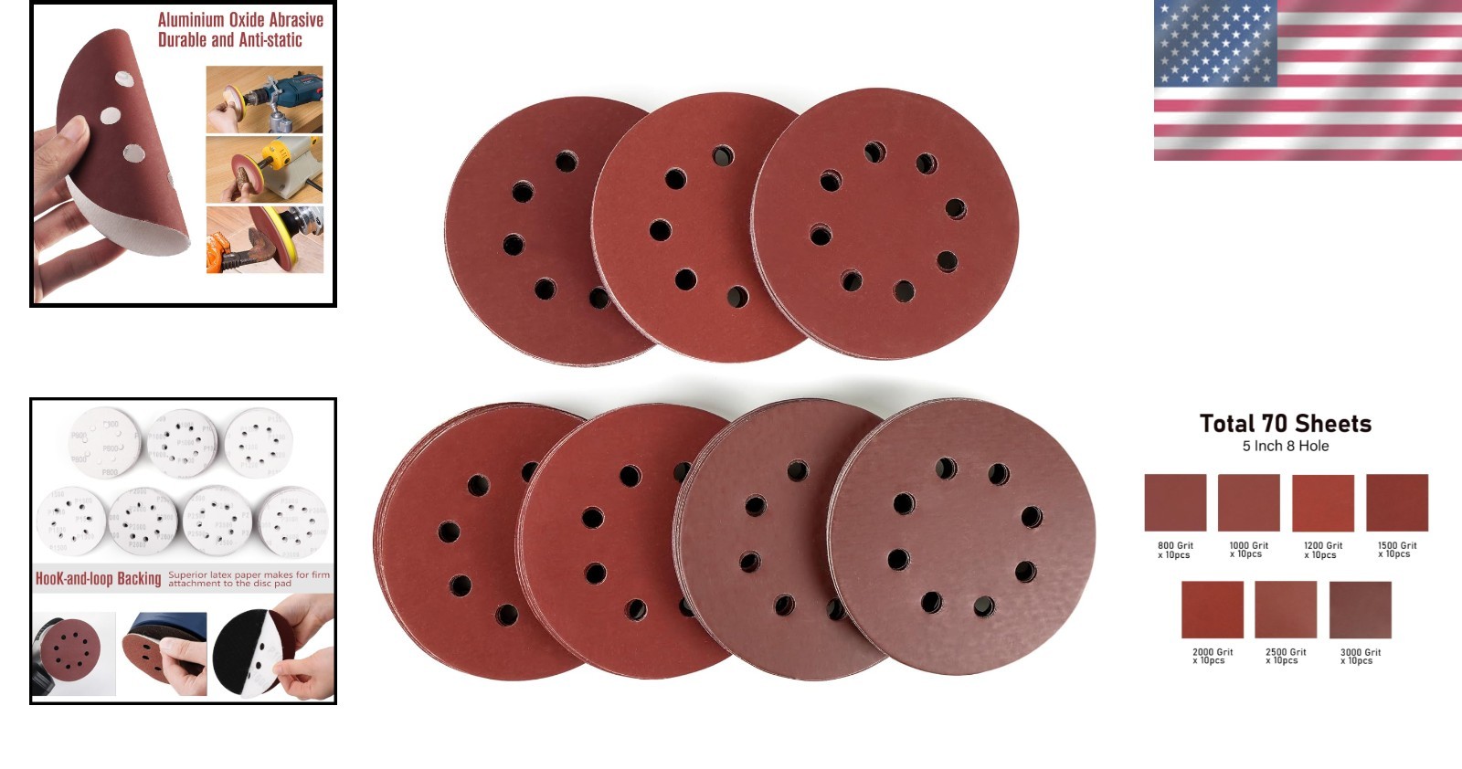 Aluminum Oxide Sandpaper Assortment – 70 PCS 5 inch Discs for Various Surfaces