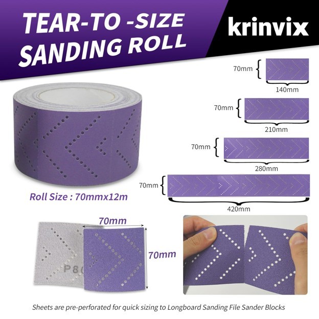 180 Grit Purple Hook and Loop Sandpaper Roll, Ceramic Abrasive, 70mm x 12m