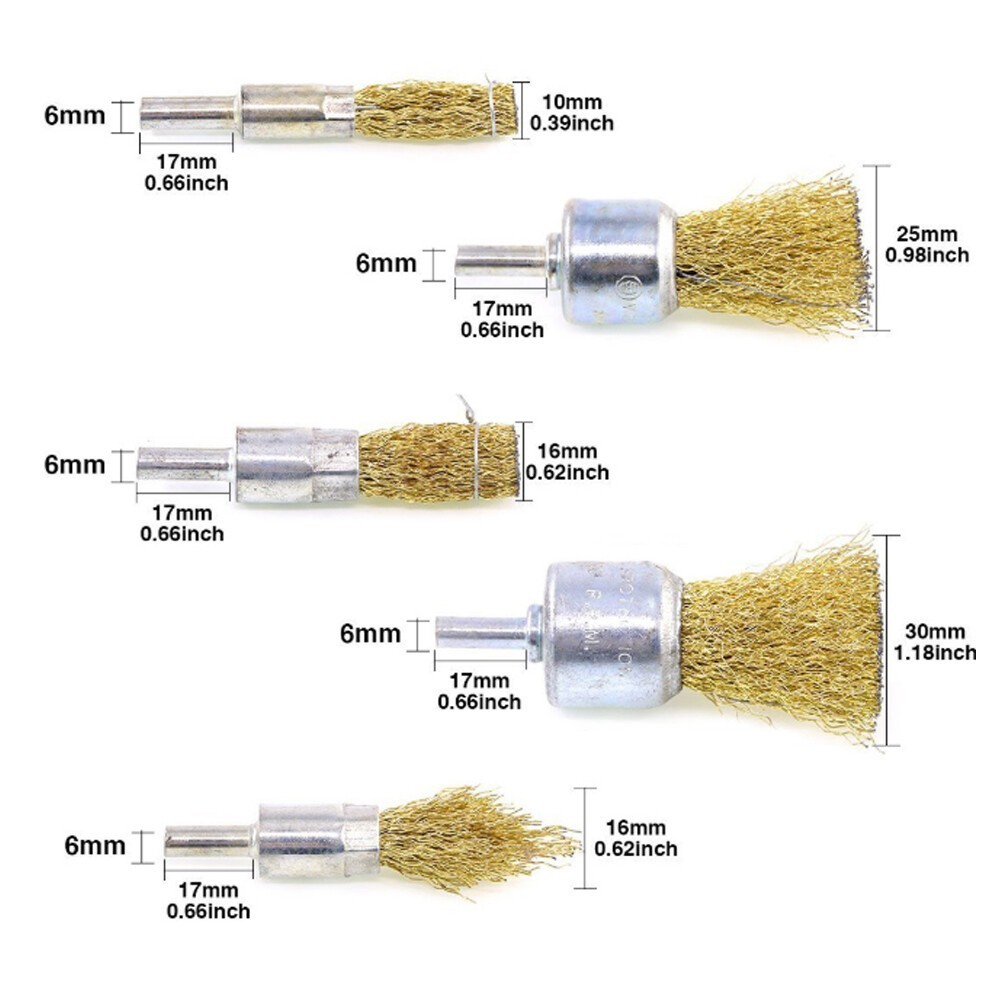 9pcs 1/4” 6mm Steel Wheel Pen Cup Wire Polishing Mix Brush Kit for Rotary Tool